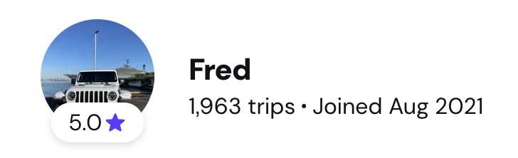 Fred — 1,963 trips, 5.0 stars
